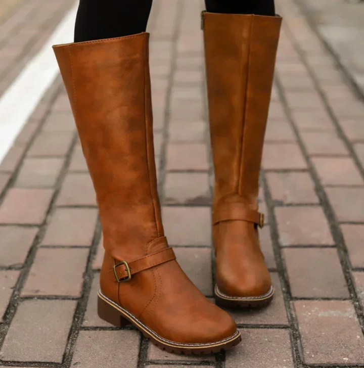 Damen Stiefel mit Blockabsatz und Schnalle