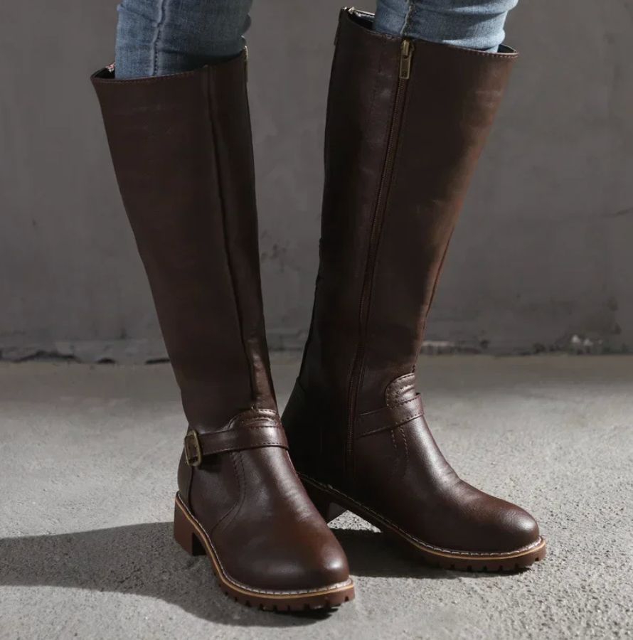Damen Stiefel mit Blockabsatz und Schnalle