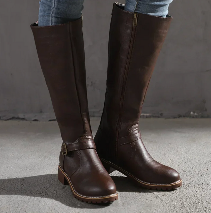 Damen Stiefel mit Blockabsatz und Schnalle
