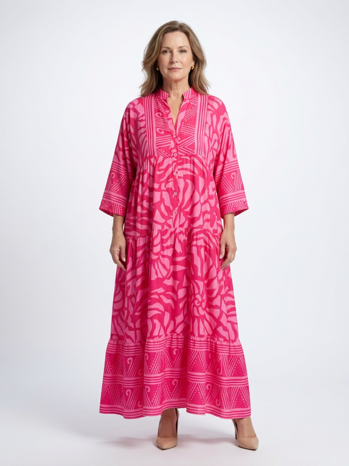 Marielle | Knopf-Front Midi-Kleid für Damen mit Blumenmuster und V-Ausschnitt