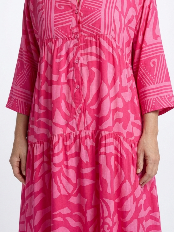 Marielle | Knopf-Front Midi-Kleid für Damen mit Blumenmuster und V-Ausschnitt