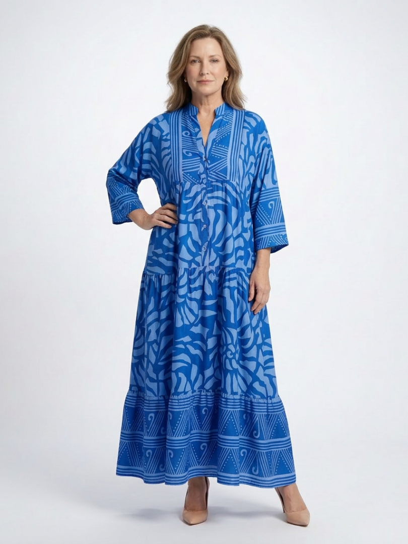 Marielle | Knopf-Front Midi-Kleid für Damen mit Blumenmuster und V-Ausschnitt