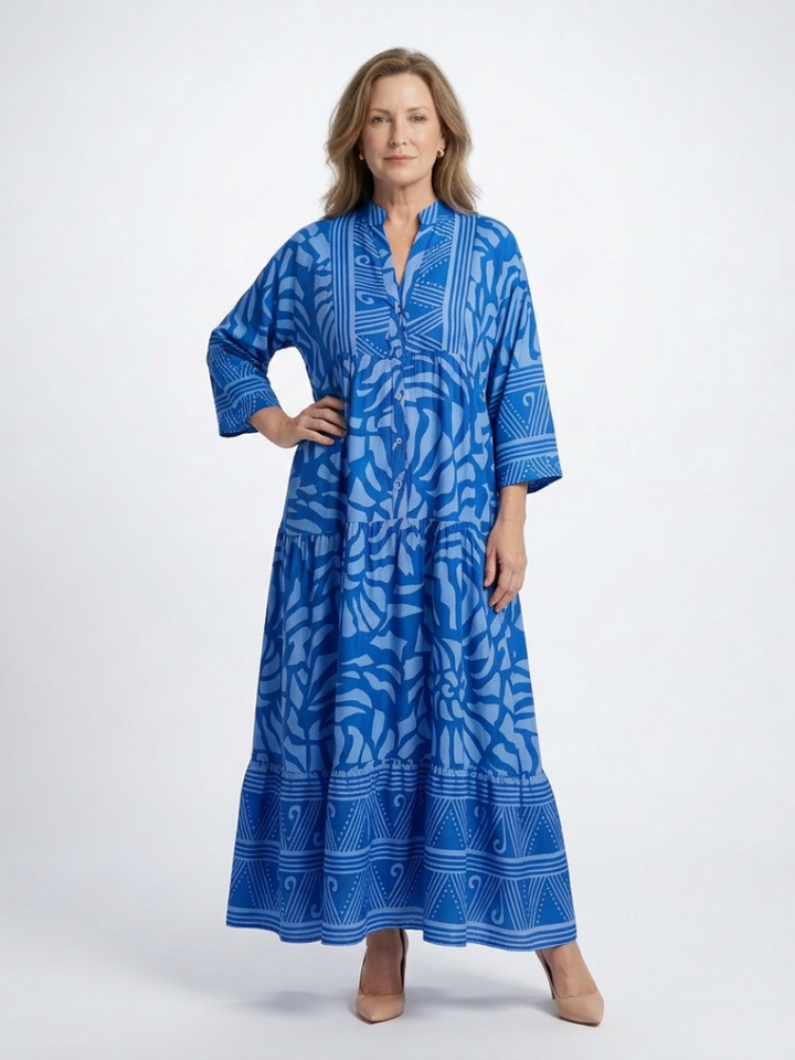 Marielle | Knopf-Front Midi-Kleid für Damen mit Blumenmuster und V-Ausschnitt