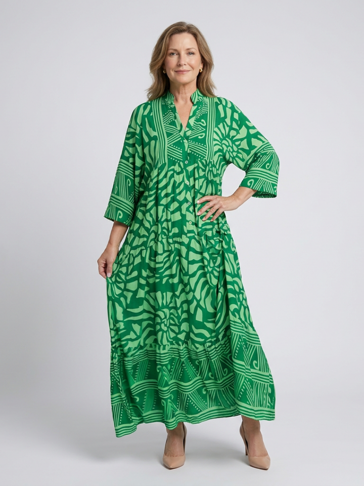 Marielle | Knopf-Front Midi-Kleid für Damen mit Blumenmuster und V-Ausschnitt
