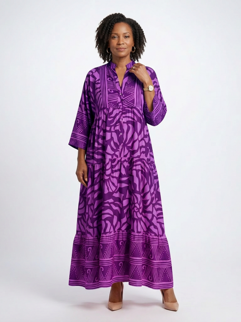 Marielle | Knopf-Front Midi-Kleid für Damen mit Blumenmuster und V-Ausschnitt