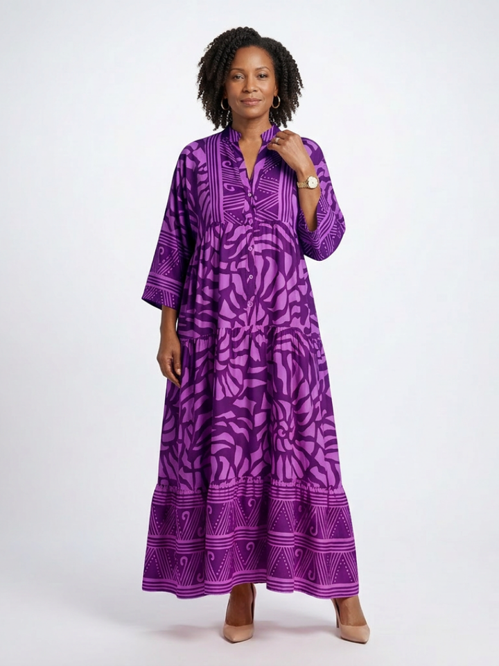 Marielle | Knopf-Front Midi-Kleid für Damen mit Blumenmuster und V-Ausschnitt