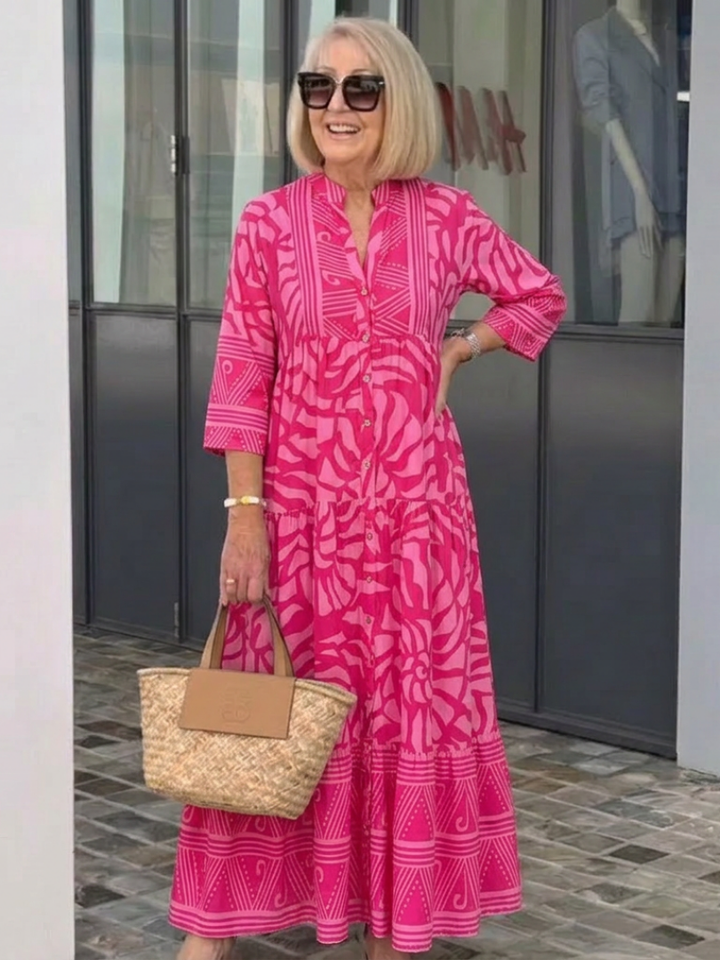Marielle | Knopf-Front Midi-Kleid für Damen mit Blumenmuster und V-Ausschnitt