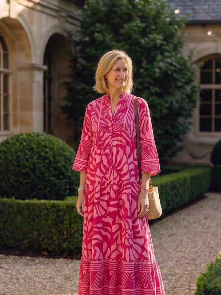 Marielle | Knopf-Front Midi-Kleid für Damen mit Blumenmuster und V-Ausschnitt