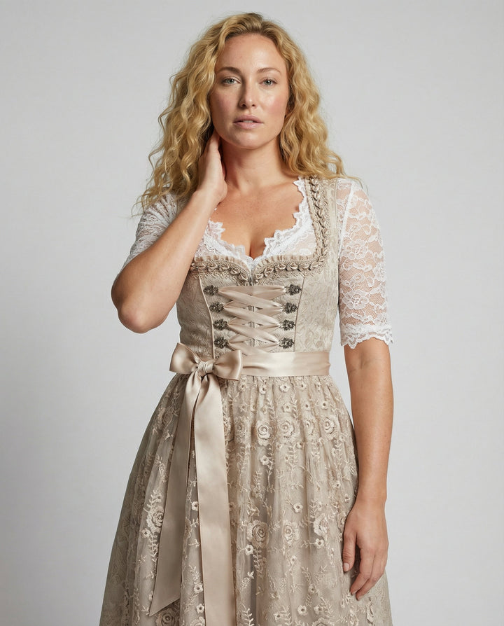Damen Dirndlkleid zum Schnüren mit Spitzenärmeln