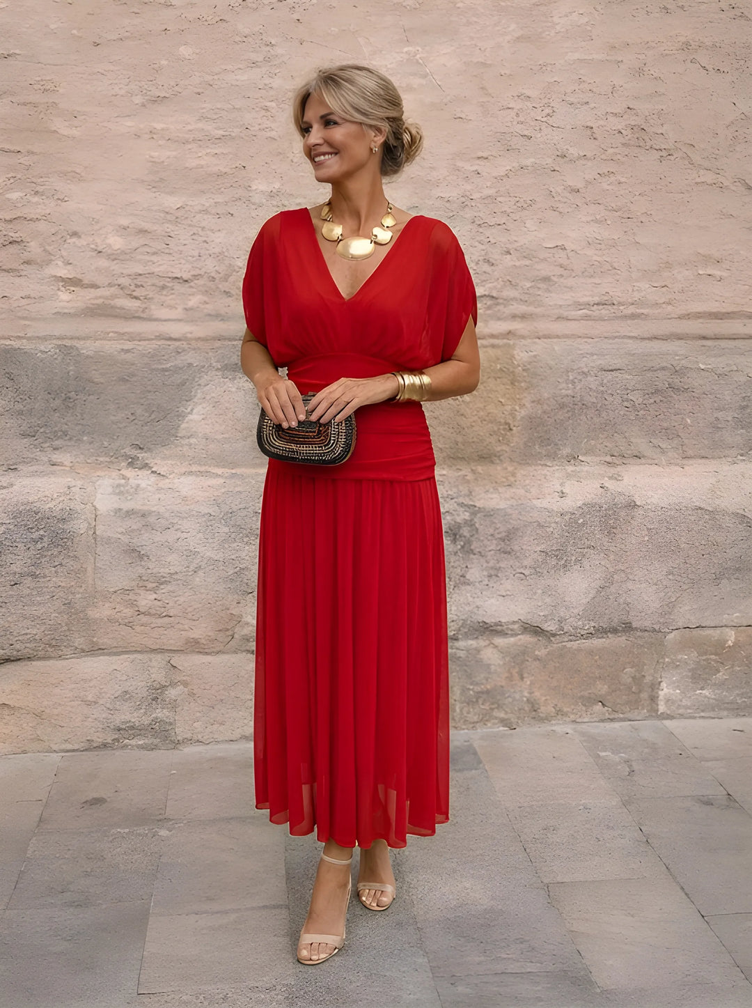 Elegantes Maxikleid für Feste für Damen mit V-Ausschnitt