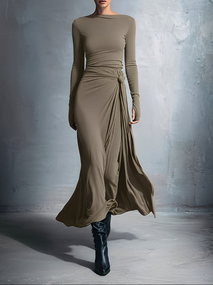 Vittoria ❘ Maxikleid für Damen mit seitlichem Knoten und Rundhalsausschnitt