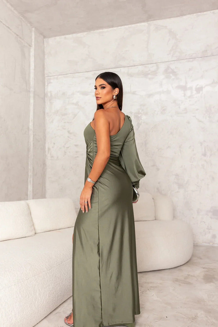 Alison | Elegantes Schlitz-Maxikleid für Damen mit asymmetrischem Ausschnitt
