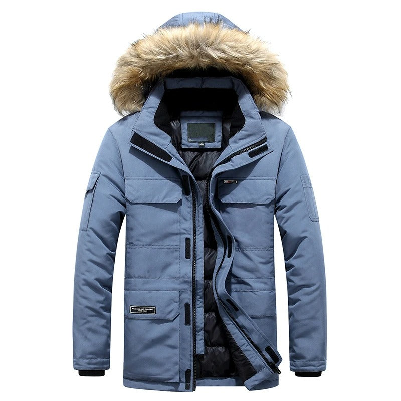 Elegante Herren Winterjacke mit Kapuze und langen Ärmeln
