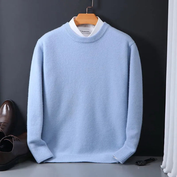 Ryan | Warm Mohair Pullover | Blau für Herren mit Rundhalsausschnitt