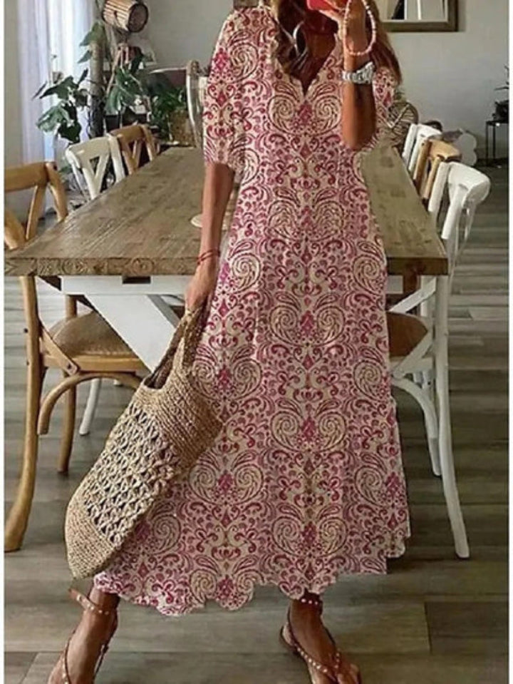 Sophia | Boho Vintage Sommerkleid für Damen mit Blumenmuster und V-Ausschnitt