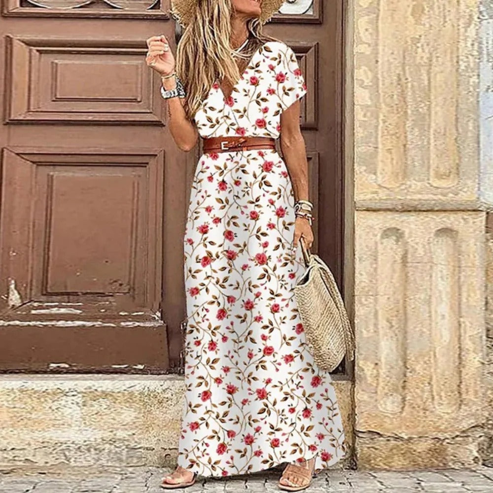 Frouke | Maxi Ibiza Kleid | Inklusive Gürtel mit Sternenmuster und V-Ausschnitt