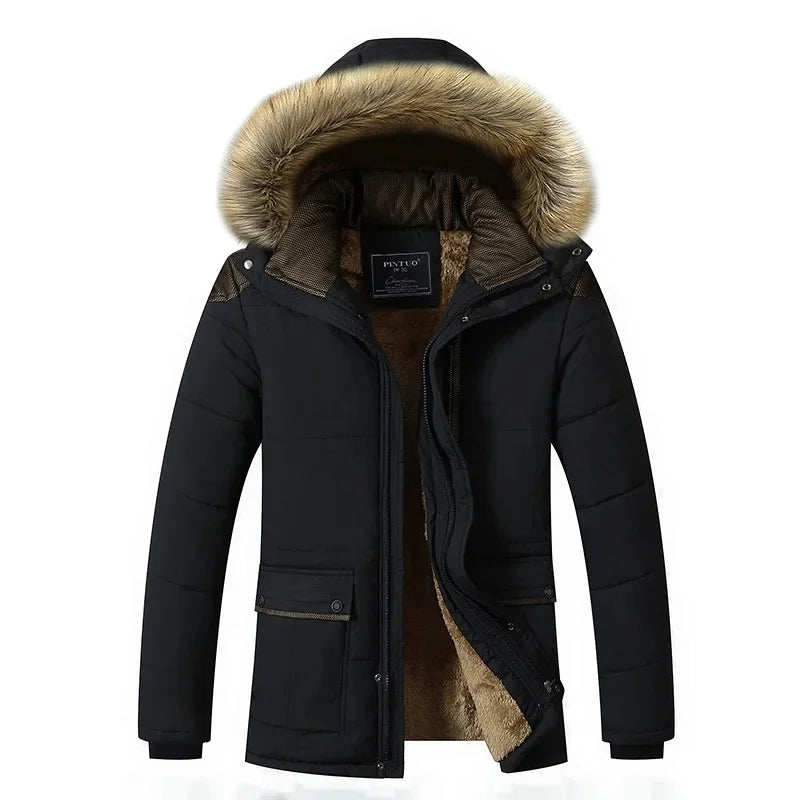 Elegante Gepolsterte Winterjacke für Herren mit Kapuze und langen Ärmeln