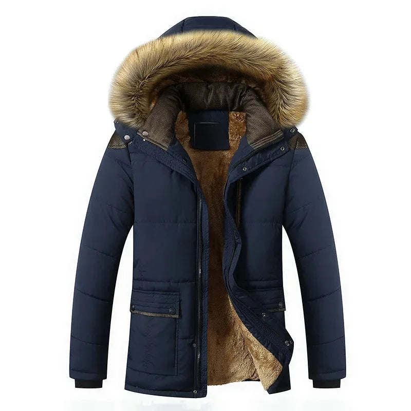 Elegante Gepolsterte Winterjacke für Herren mit Kapuze und langen Ärmeln
