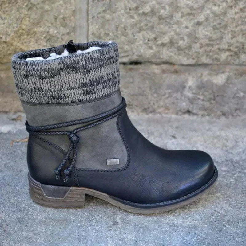 Damen Strick-Stulpen Ankle Boots mit Schnürung