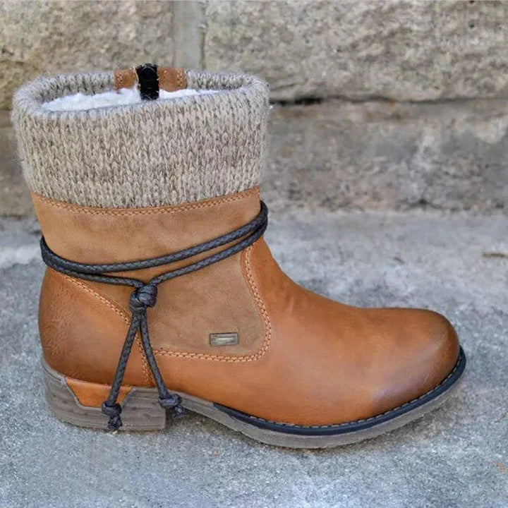 Damen Strick-Stulpen Ankle Boots mit Schnürung
