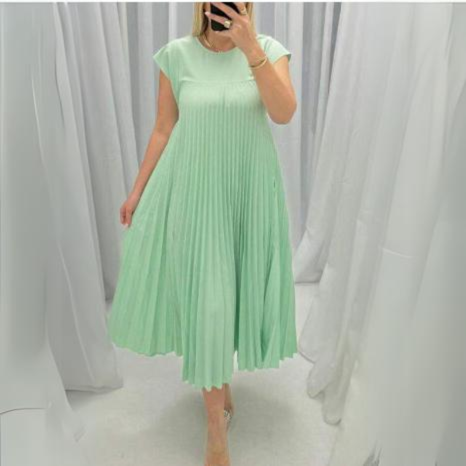 Alexa | Leichtes und Frisches Faltenkleid für Damen mit Rundhalsausschnitt