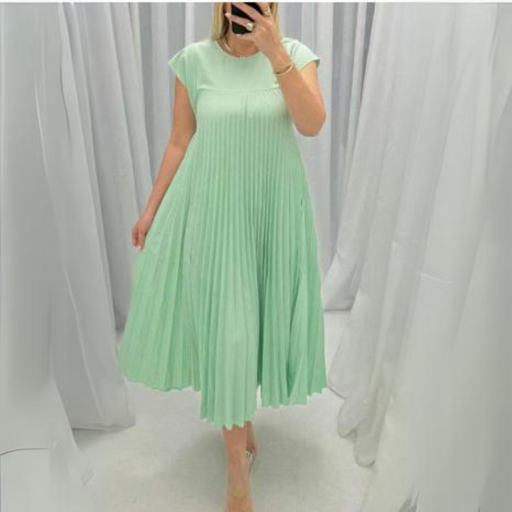 Alexa | Leichtes und Frisches Faltenkleid für Damen mit Rundhalsausschnitt