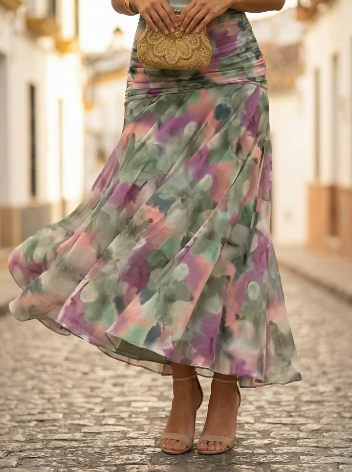 Nele | Damen Maxikleid mit V-Ausschnitt im Off-Shoulder-Stil