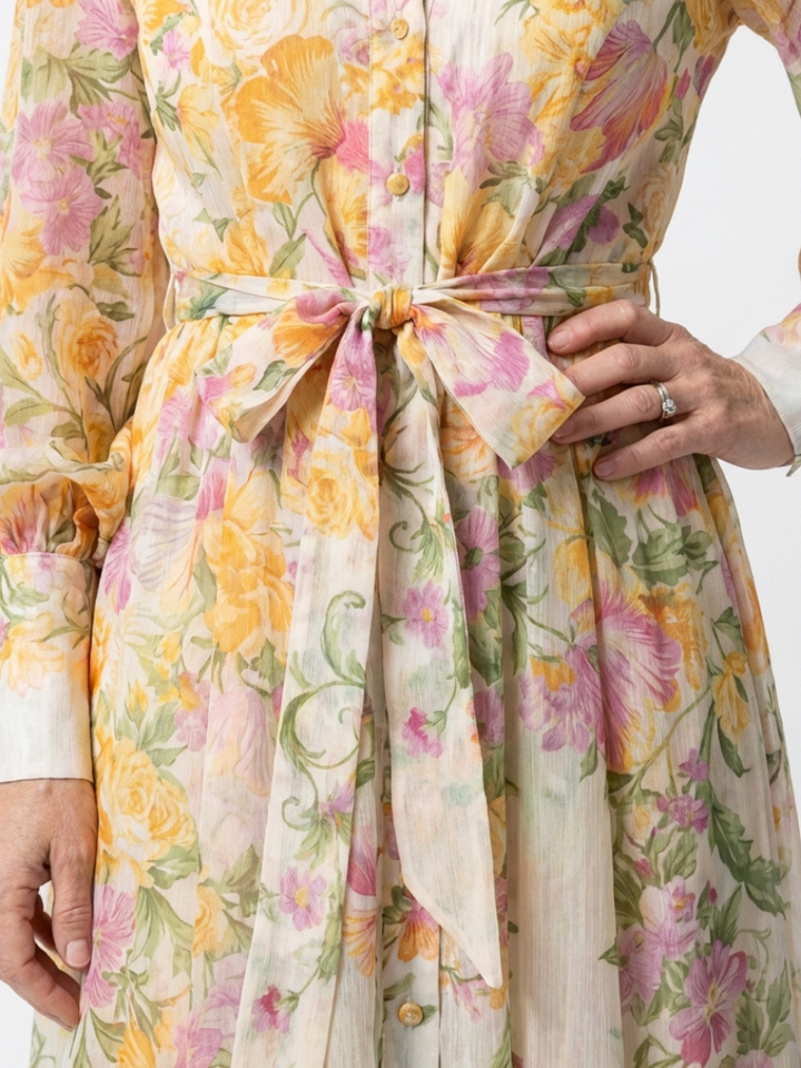 Cressida | Florales, transparentes Maxikleid für Damen mit langen Ärmeln