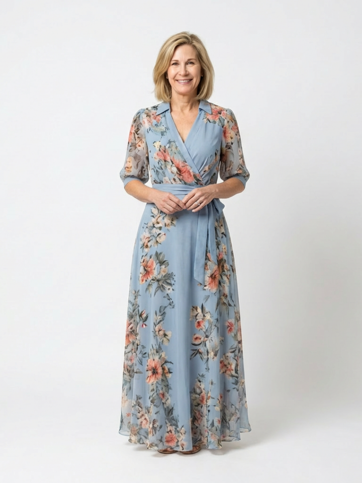 Elowen | Florales Wickel-V-Ausschnitt Maxikleid für Damen