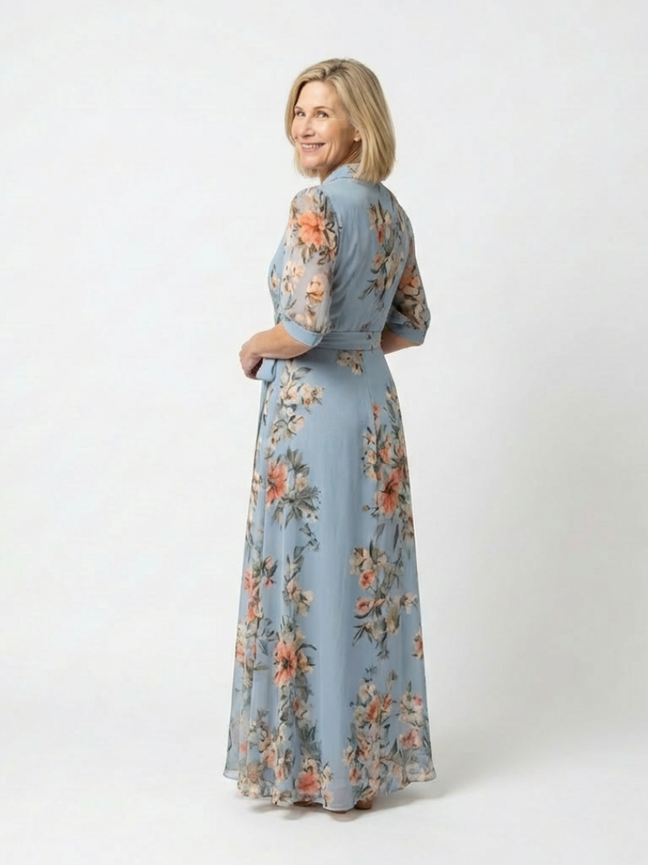Elowen | Florales Wickel-V-Ausschnitt Maxikleid für Damen