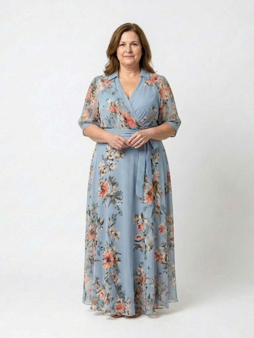 Elowen | Florales Wickel-V-Ausschnitt Maxikleid für Damen