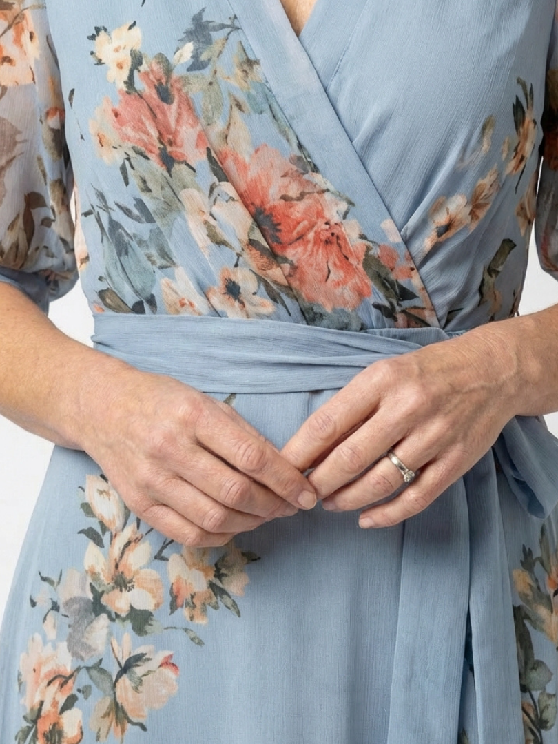 Elowen | Florales Wickel-V-Ausschnitt Maxikleid für Damen