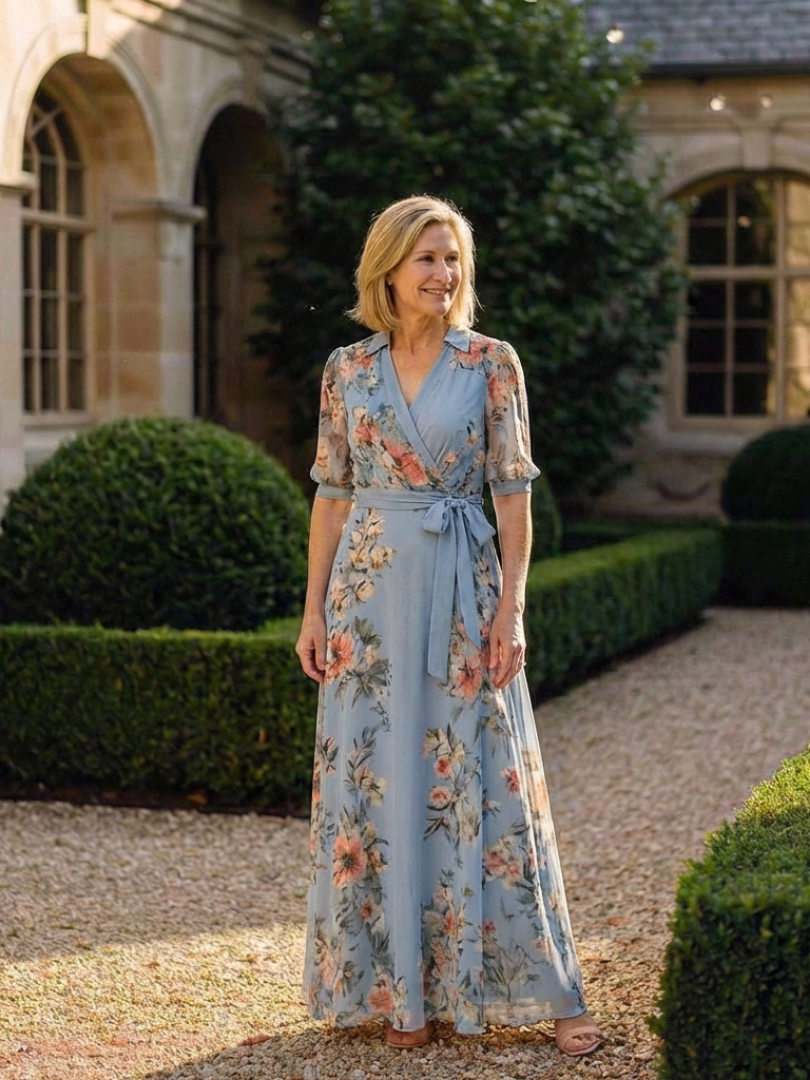 Elowen | Florales Wickel-V-Ausschnitt Maxikleid für Damen