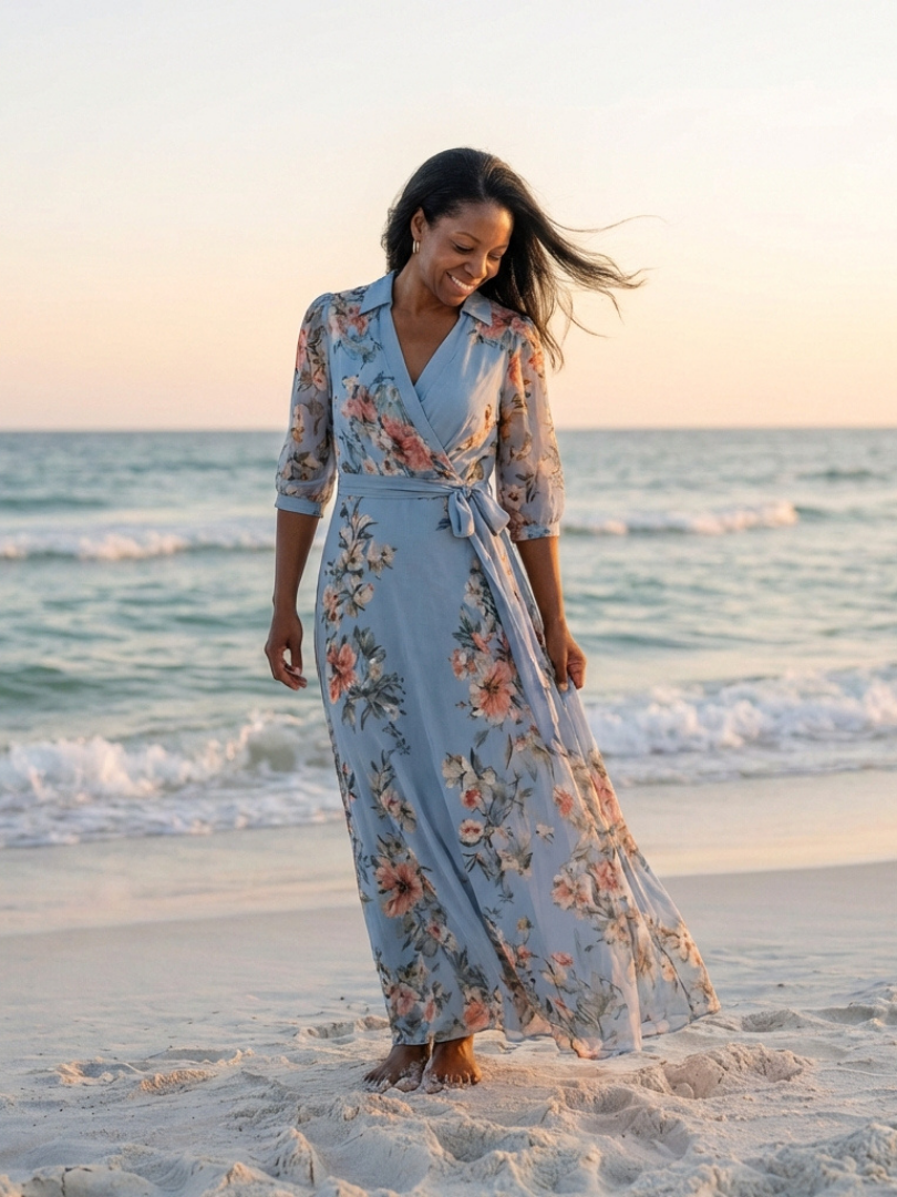 Elowen | Florales Wickel-V-Ausschnitt Maxikleid für Damen