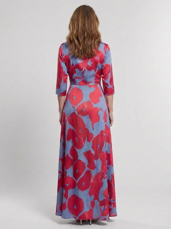 Danielle | Dreiviertelarm V-Ausschnitt Blumen Maxi Kleid