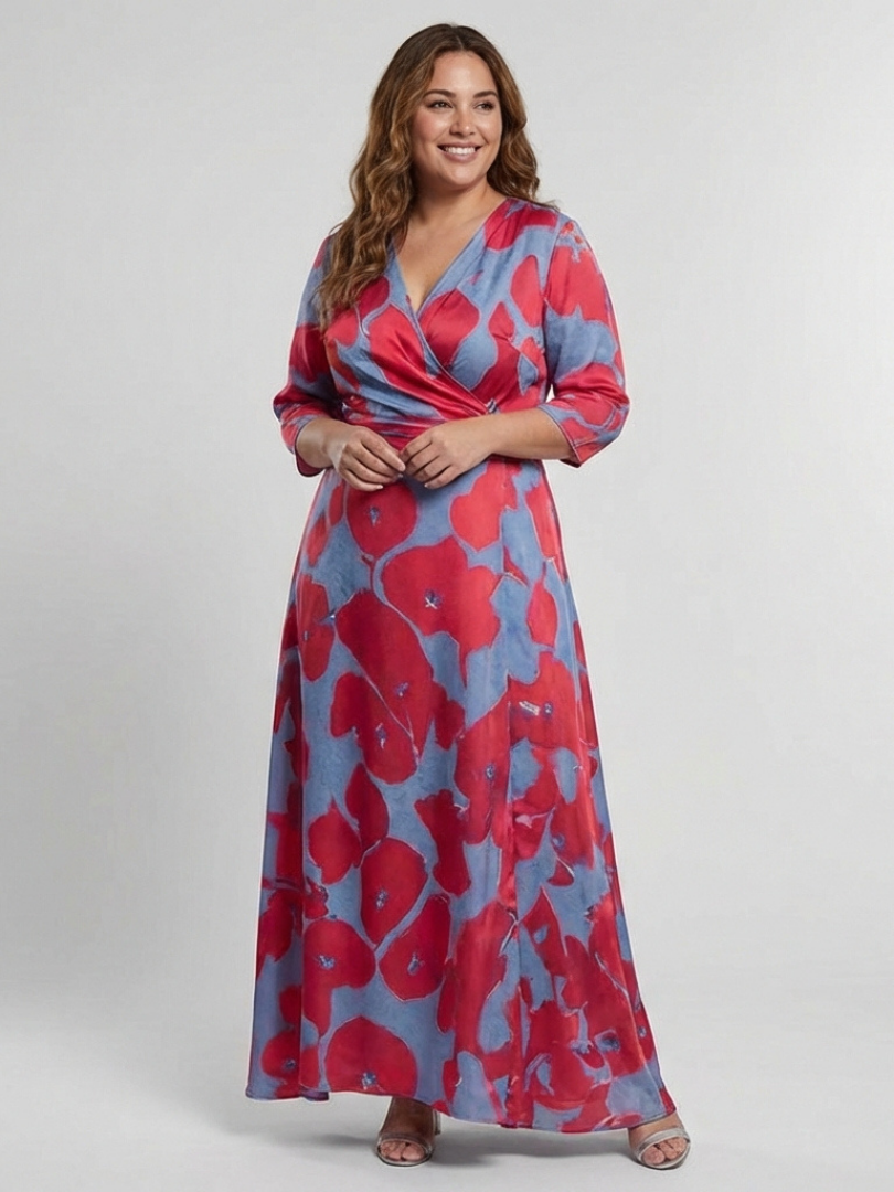 Danielle | Dreiviertelarm V-Ausschnitt Blumen Maxi Kleid