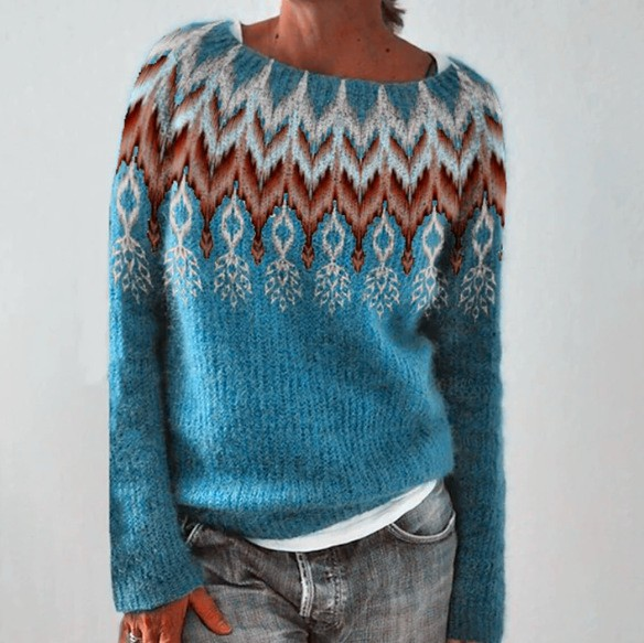 SILVIA | Retro-Pullover für Damen mit Rundhalsausschnitt und langen Ärmeln