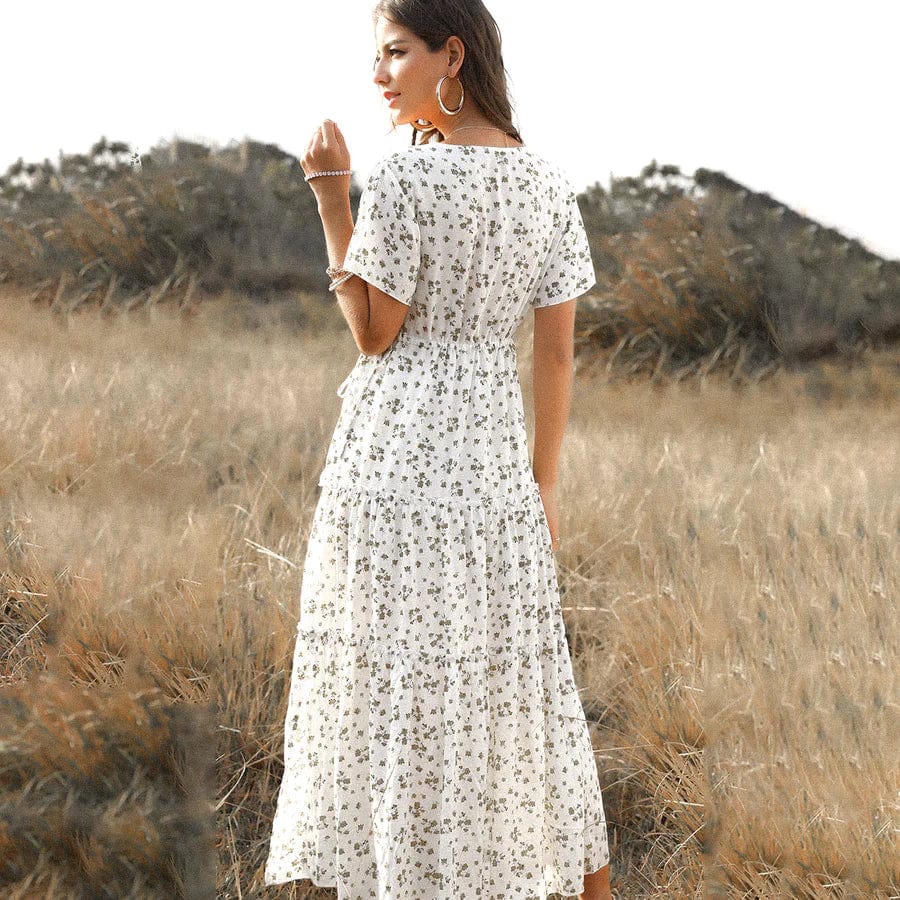 Tess Weiße Lange Sommerkleid mit Print und langen Ärmeln
