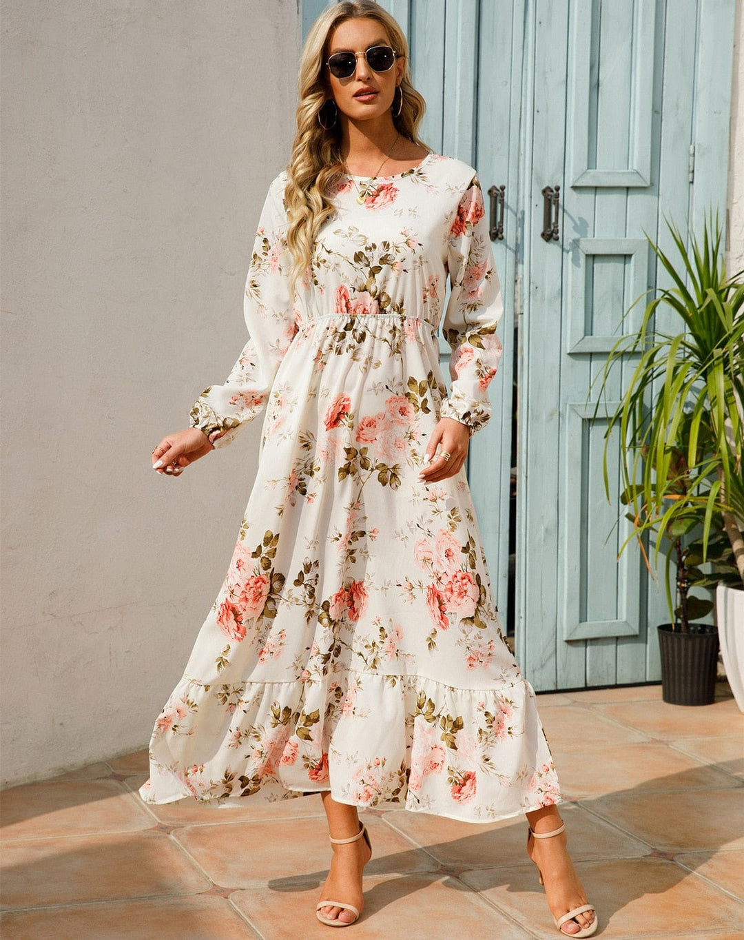Julia Witte Langarm Maxi Kleid mit Sommerlichem Blumenmuster