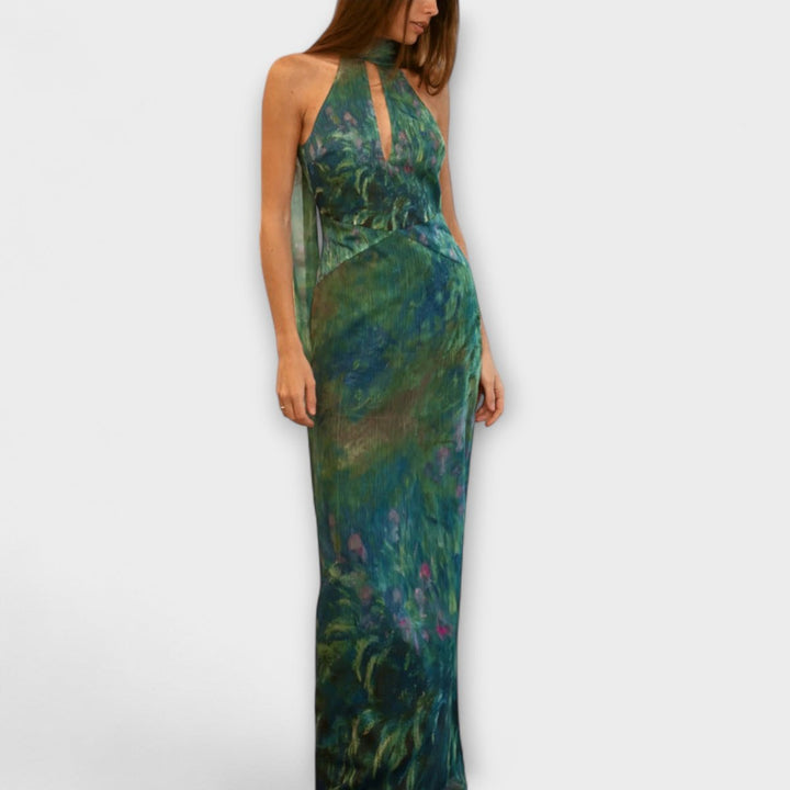 Sofia | Damen Maxikleid mit Blumenmuster und Cut-Out
