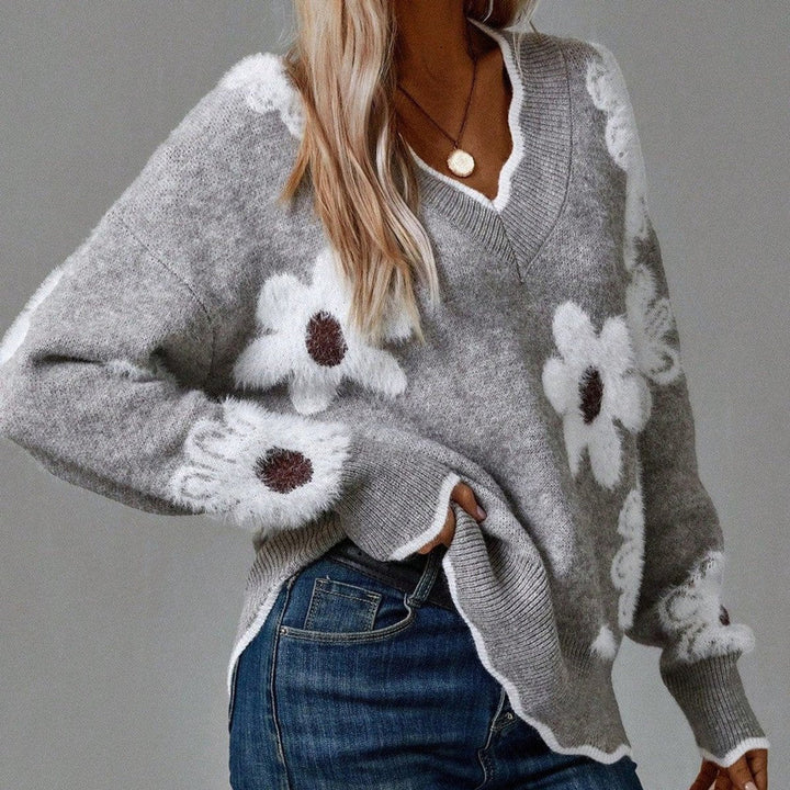 Elena | Damen-Langarmpullover mit V-Ausschnitt