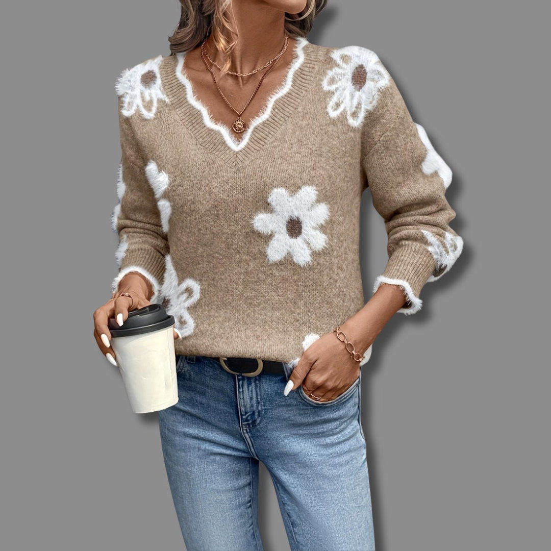 Elena | Damen-Langarmpullover mit V-Ausschnitt