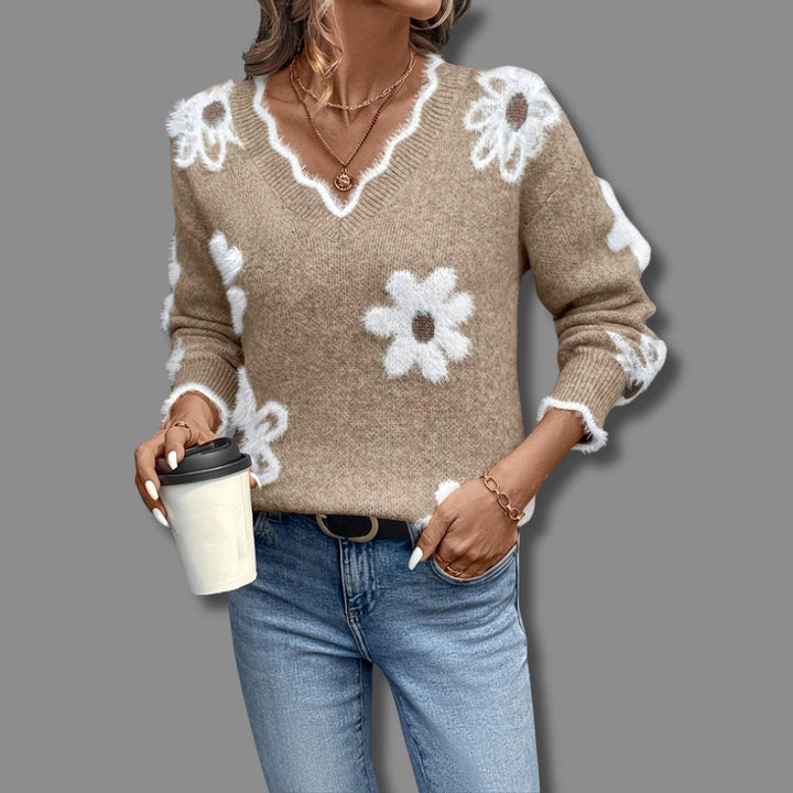 Elena | Damen-Langarmpullover mit V-Ausschnitt