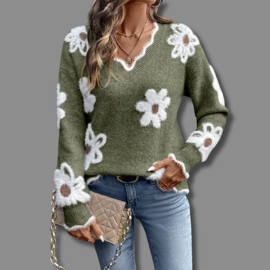 Elena | Damen-Langarmpullover mit V-Ausschnitt
