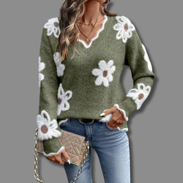 Elena | Damen-Langarmpullover mit V-Ausschnitt