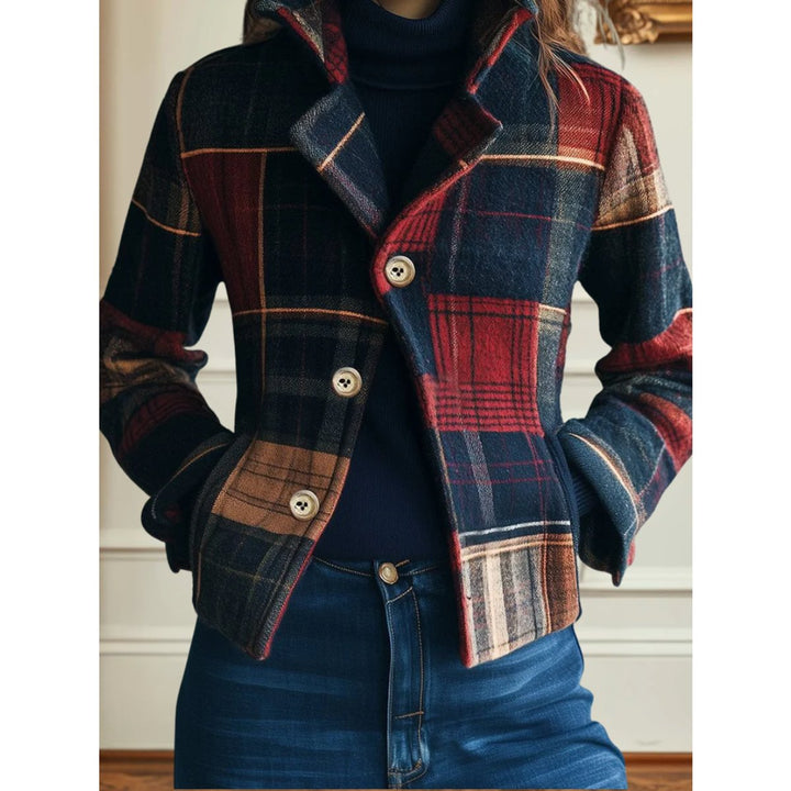 Lena | Kurze Damenjacke mit Karomuster, Knöpfen und Taschen
