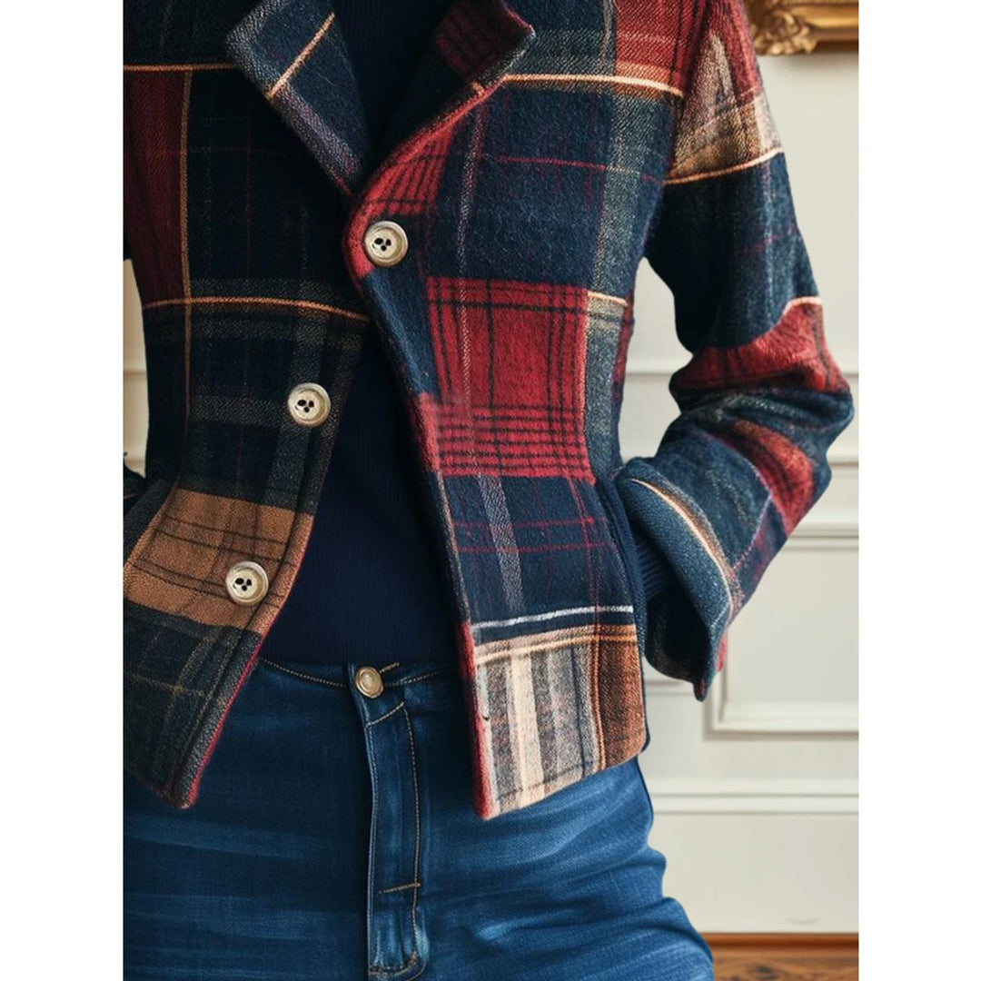 Lena | Kurze Damenjacke mit Karomuster, Knöpfen und Taschen