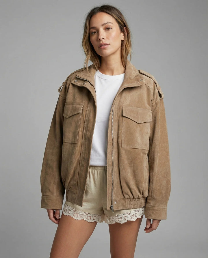 Damen Bomberjacke mit langen Ärmeln und Taschen