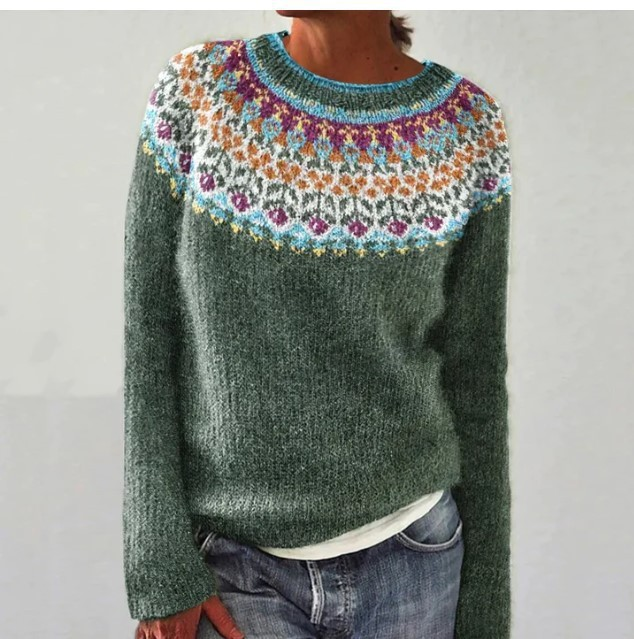 SILVIA | Retro-Pullover für Damen mit Rundhalsausschnitt und langen Ärmeln