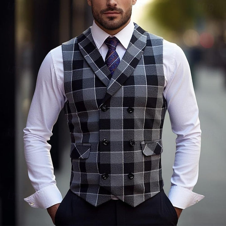 Liam | Herren Karo-Weste mit Taschen und Knöpfen